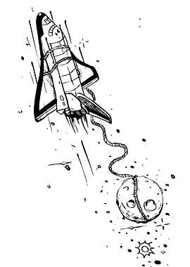 Space Shuttle and Moon Black Ink