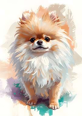 Fluffy Pomeranian Dog Painting
