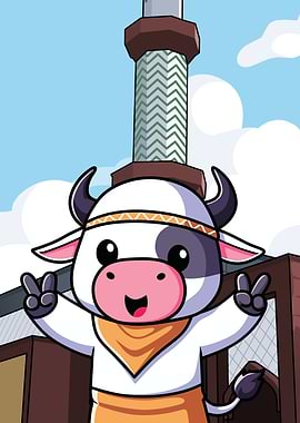 Cartoon Cow with Mosque Background