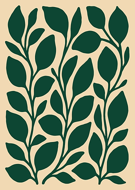 Dark Green Leaves on Beige Background