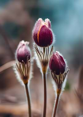 Three Fuzzy Purple Flower Buds