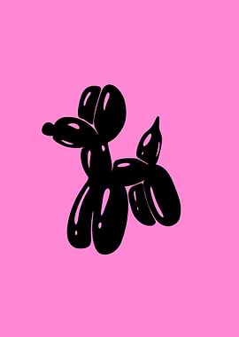 Black Balloon Dog on Pink Background