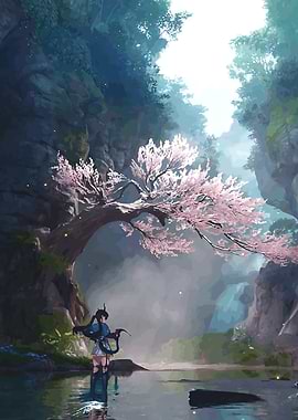Anime Girl in a Fantasy Landscape
