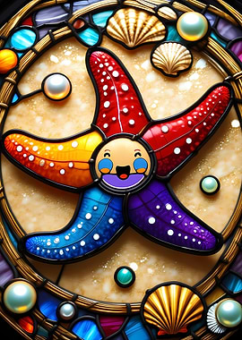 Stained Glass Starfish with Smiling Face
