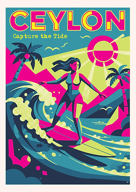 Ceylon Surfer Girl Vintage Poster