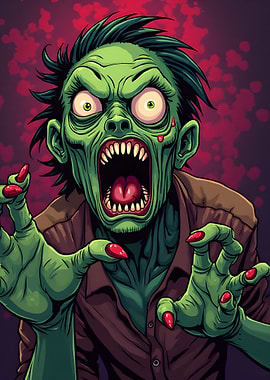 Cartoon Zombie with Red Nails