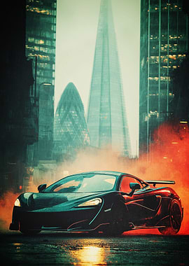 Sportcar in a Smoky London street Poster