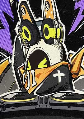 Abstract DJ Bamboo with Headphones