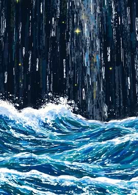 Ocean Waves Under a Starry Sky