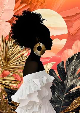 Silhouette of a Woman in a Ruffled Dress