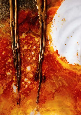 Molten Gold – Fiery Abstract Drips – Abstract Porcelain #10