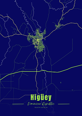 Higüey Dominican Republic Map Art