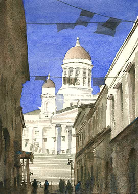 Watercolor Painting of Helsinki Cathedral