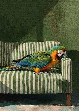 Parrot on Striped Couch