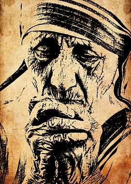 Mother Teresa Portrait in Black and White