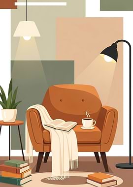 Cozy Reading Nook with Armchair and Books