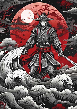 Samurai Warrior in the Waves