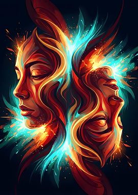 Abstract Faces with Fiery Energy