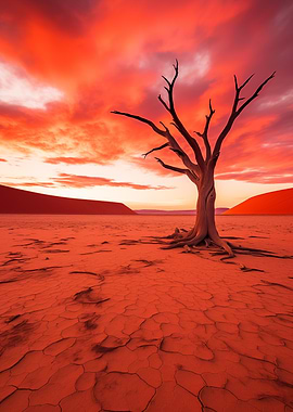Dead Tree in Red Desert Landscape