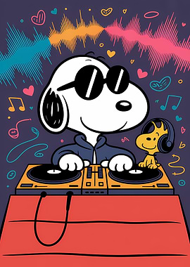 Snoopy DJ with Woodstock
