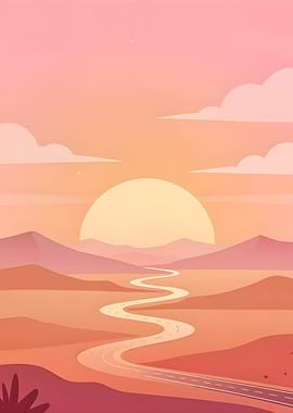 Winding Road Through Pastel Desert at Sunrise