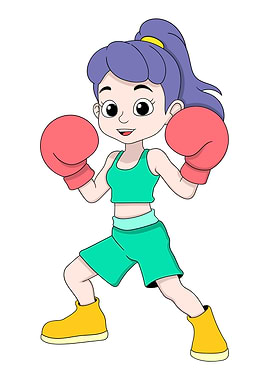 Cartoon Girl Boxer Ready to Fight