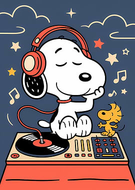 Snoopy DJ with Woodstock