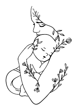 Mother and Child Floral Line Art