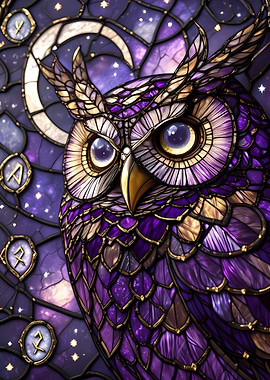 Stained Glass Owl with Runes