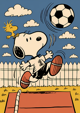 Snoopy playing soccer with Woodstock