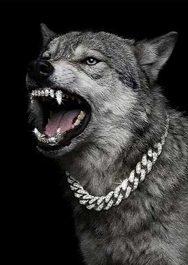 Wolf with Diamond Grill and Chain