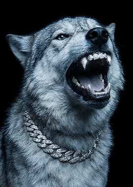 Wolf with Diamond Chain