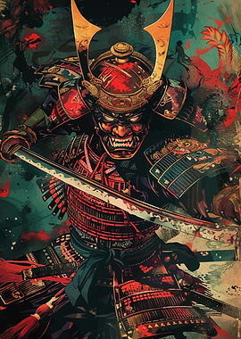 Samurai Warrior with Sword Illustration