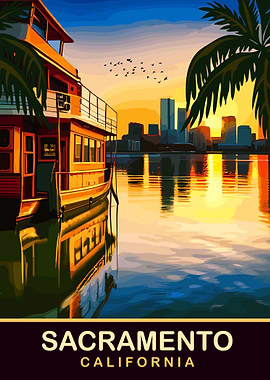 Sacramento California cityscape at sunset