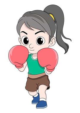 Cartoon Girl Boxer with Red Gloves