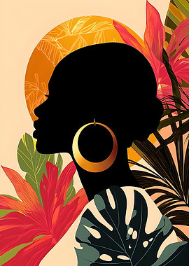 Silhouette of a Woman with Tropical Flowers