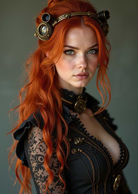 Steampunk Woman with Red Hair