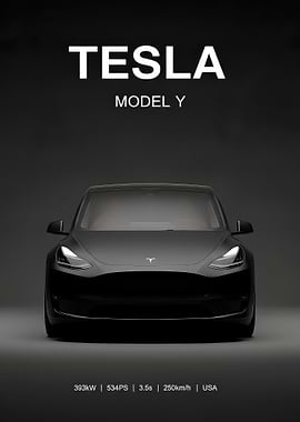 balck Tesla Model Y Car Poster