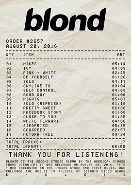 Frank Ocean Blonde Album Receipt