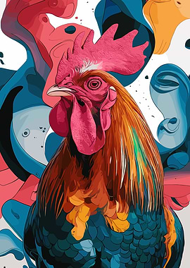 Colorful Rooster Illustration with Abstract Background