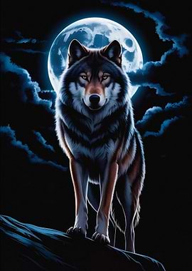 Wolf under the full moon