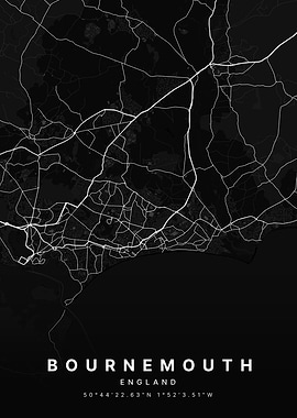 Bournemouth England Black and White Map