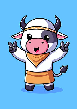 Cartoon Cow Peace Sign Illustration