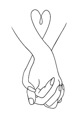Holding Hands with Heart Line Art