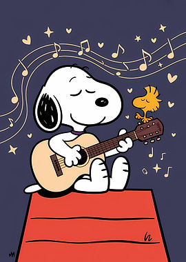 Snoopy and Woodstock Playing Music