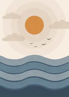 Minimalist Ocean Sunset Art Print