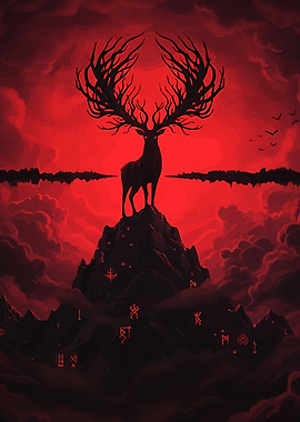 Mystical Stag on Mountain Peak