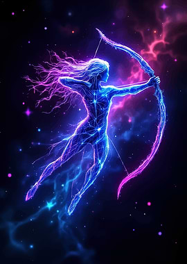Neon Sagittarius Archer in Space