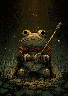 Pixel Art Frog Warrior with Staff