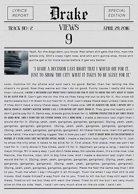Drake Views 9 Lyrics Report